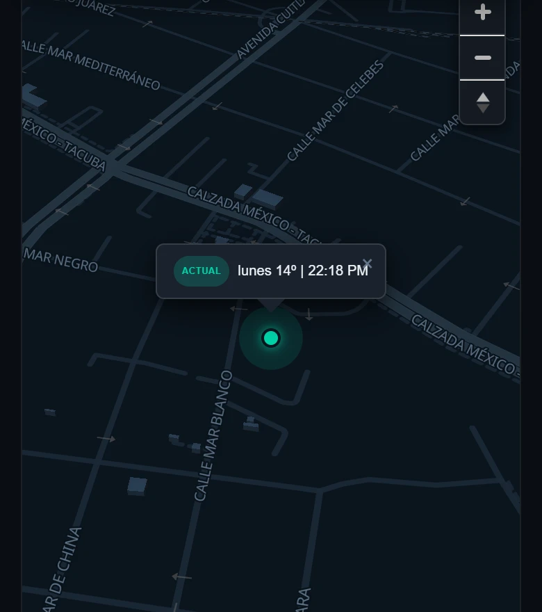Ubicación — vista móvil del panel de CatWatchful con el teléfono de demostración